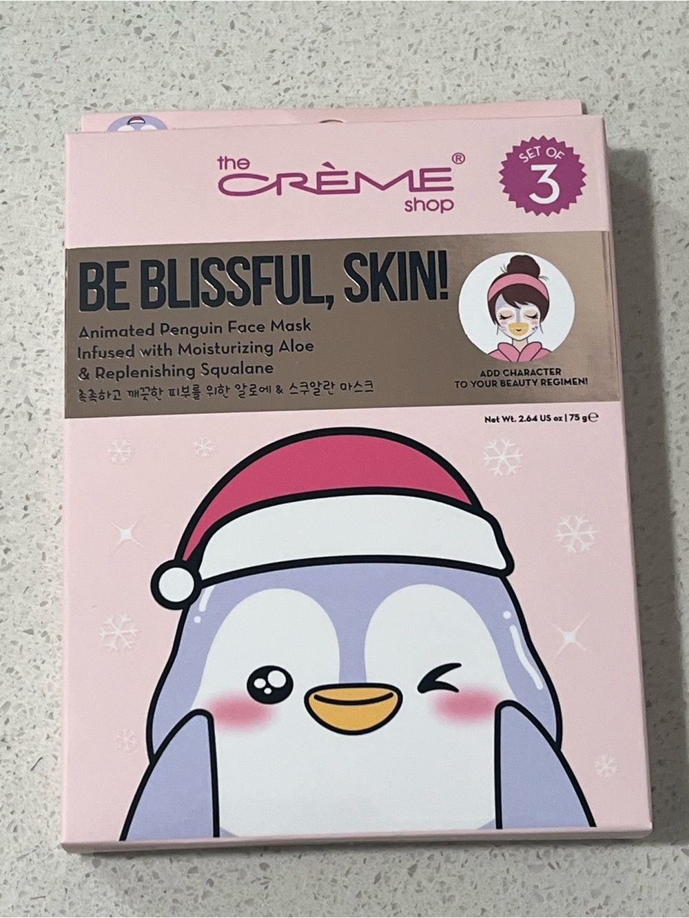 The Crème Shop Be Blissful, Skin! Penguin Face Mask - Pink (Set of 3)